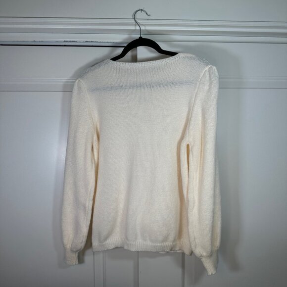 Coquette Ivory and Black Bows Bishop Sleeve Round Neck Sweater 1XL - Picture 5 of 10
